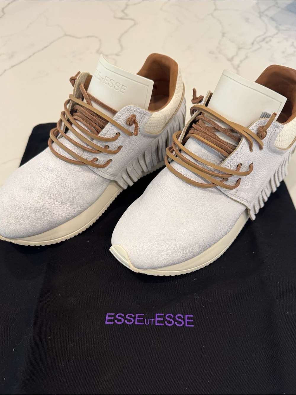 Esseutesse White Leather Fringe Sneakers size 39